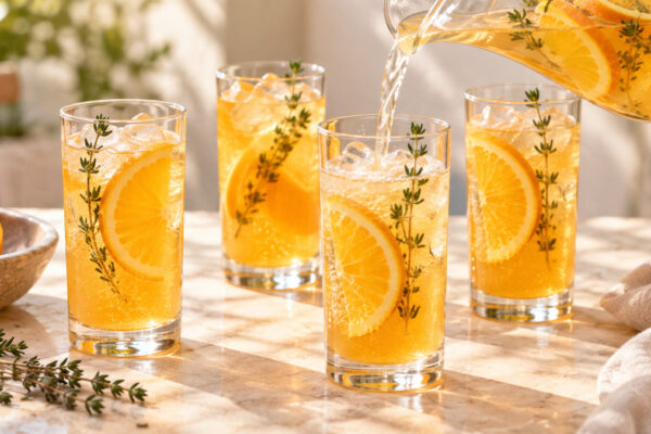 Orangen-Thymian-Spritz: Alternative Anrichtung oder aktive Servierszene.