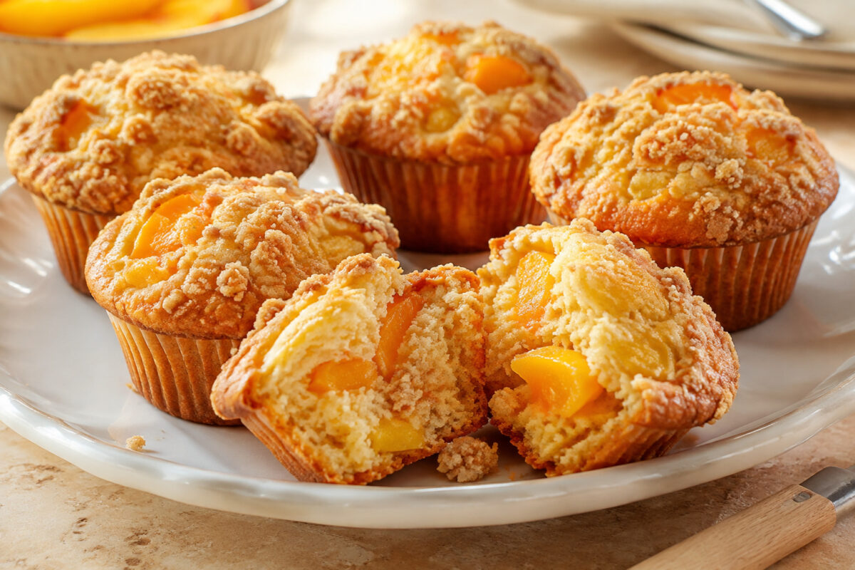 Fertiges Gericht aus alternativer Perspektive. Rezept: Pfirsich-Streusel-Muffins