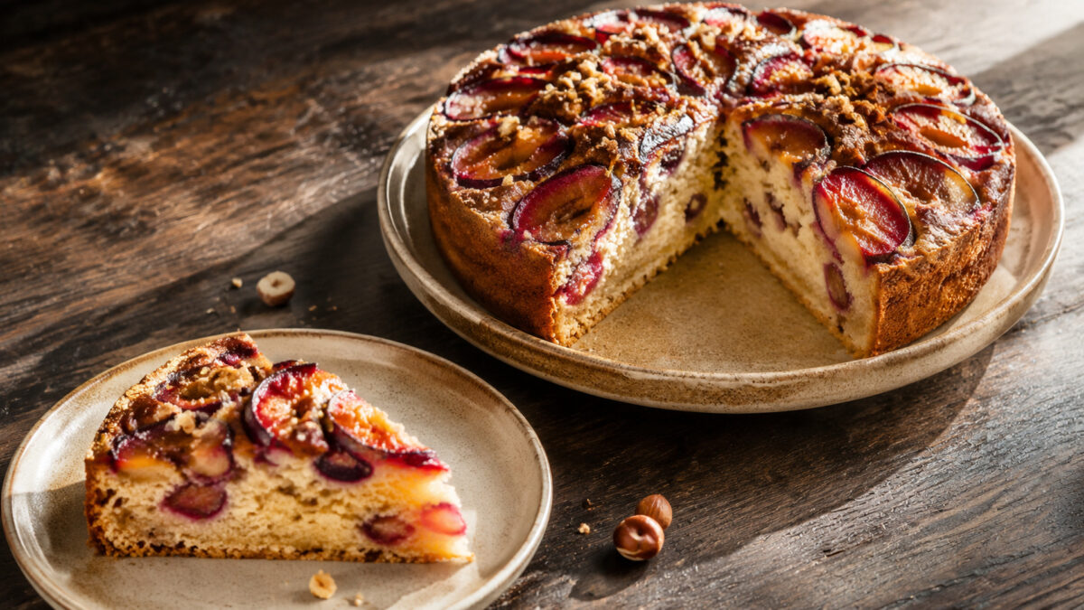 Fertiges Gericht aus alternativer Perspektive. Rezept: Pflaumen-Haselnuss-Kuchen