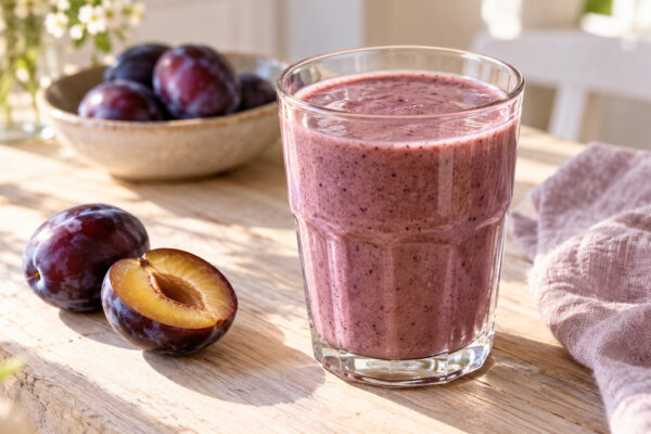 Pflaumen-Zimt-Smoothie: Fertiges Getränk aus einer alternativen Perspektive.