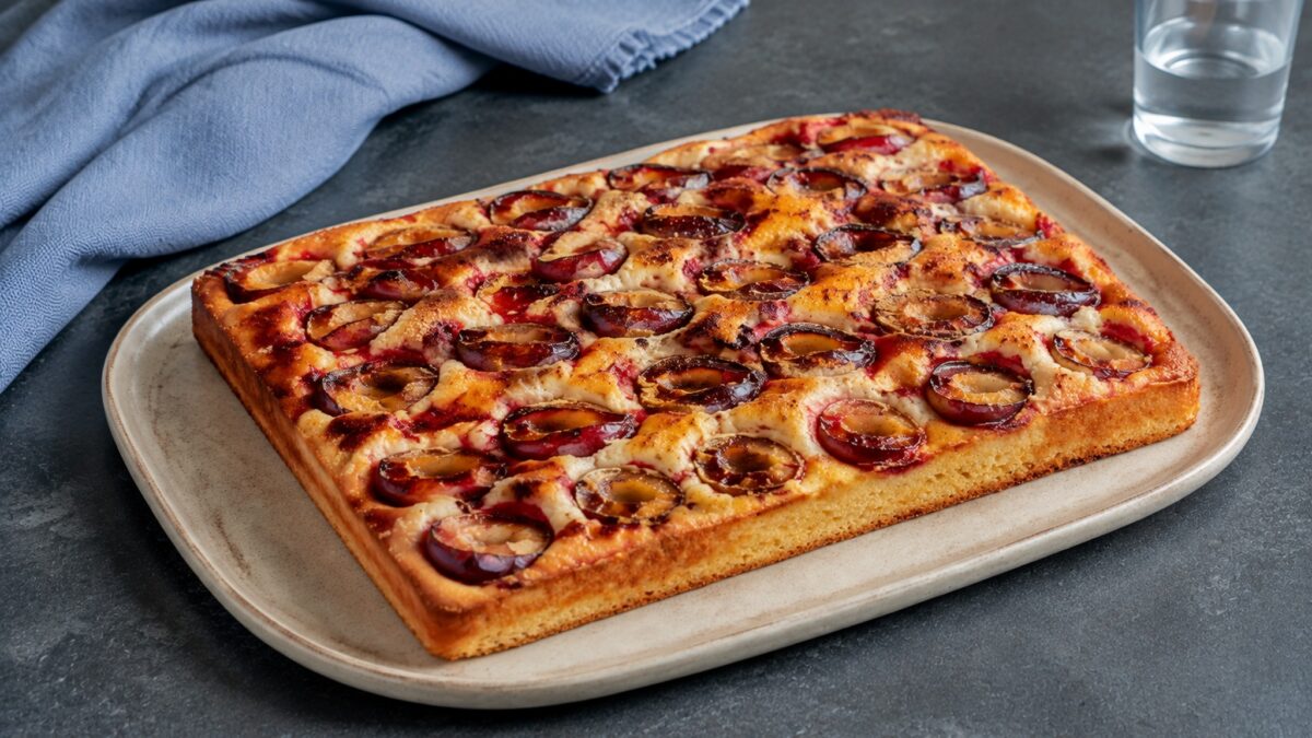 Fertiges Gericht aus einer alternativen Perspektive. Rezept: Pflaumenkuchen mit Zimt