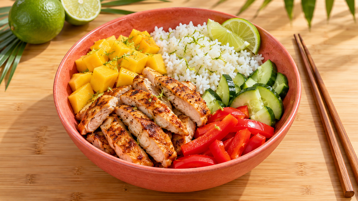 Puten-Mango-Bowl mit Limettenreis