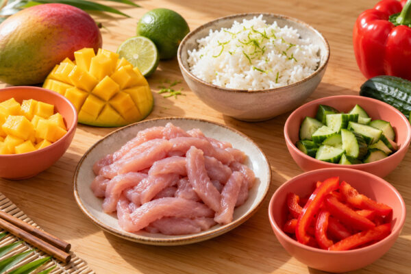 Puten-Mango-Bowl mit Limettenreis