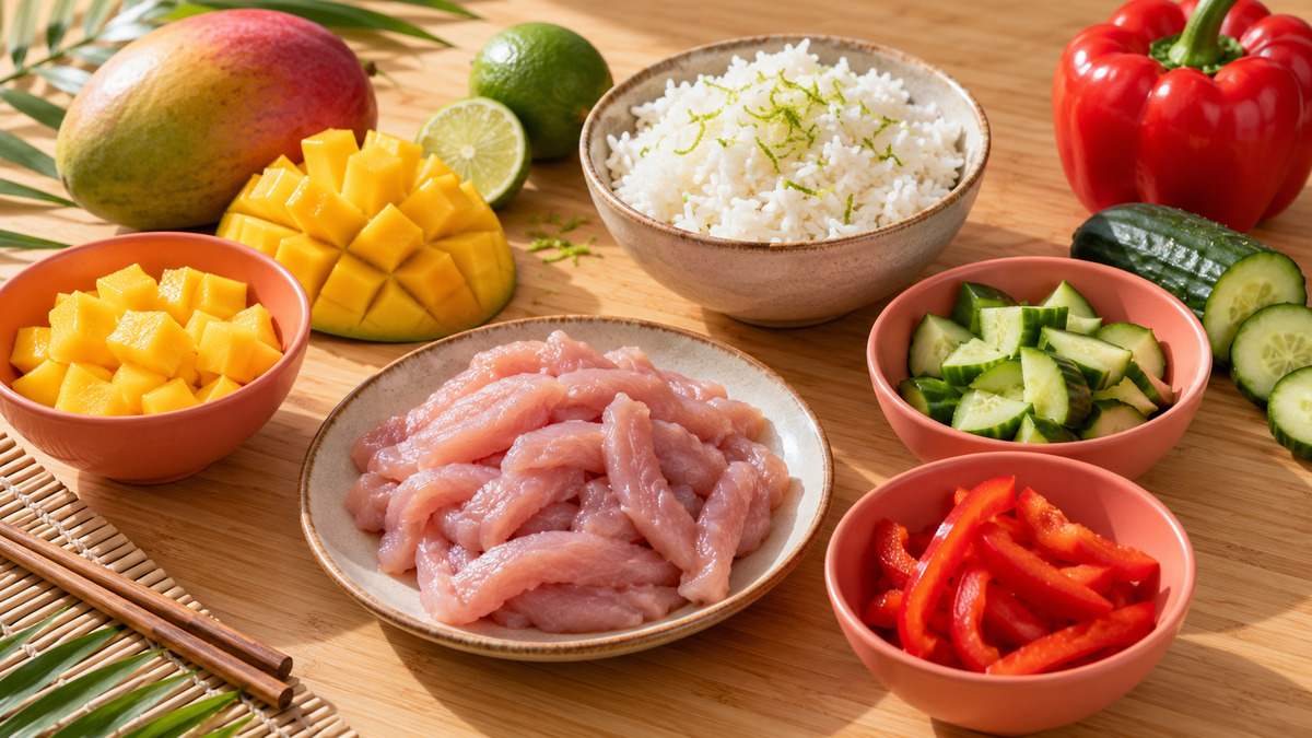 Puten-Mango-Bowl mit Limettenreis