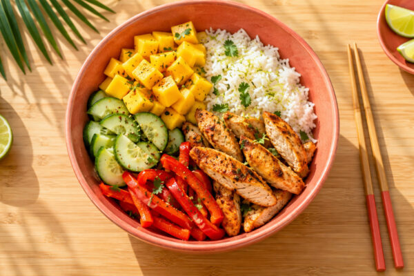 Puten-Mango-Bowl mit Limettenreis