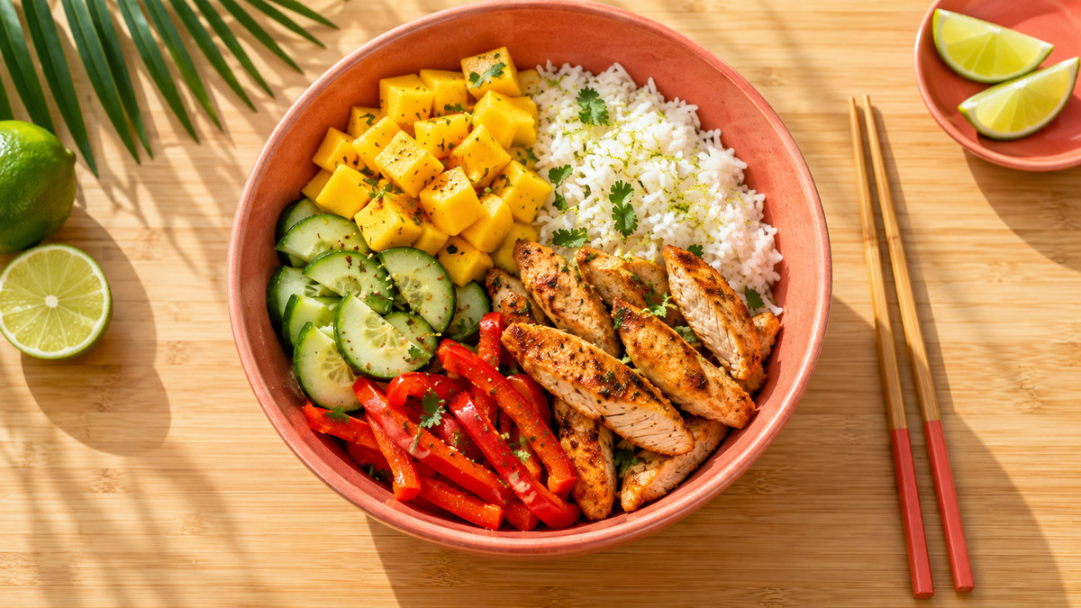 Puten-Mango-Bowl mit Limettenreis