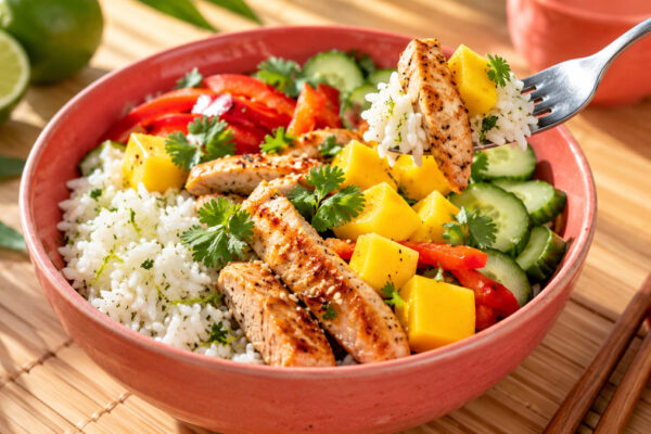 Puten-Mango-Bowl mit Limettenreis
