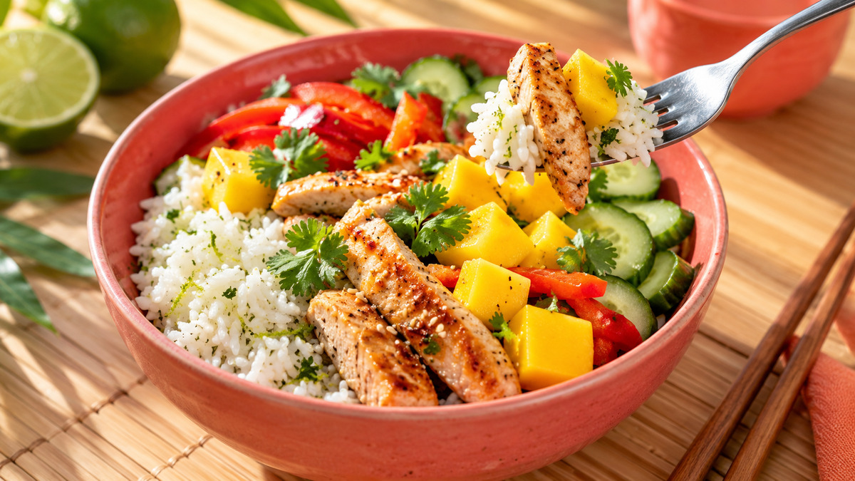 Puten-Mango-Bowl mit Limettenreis