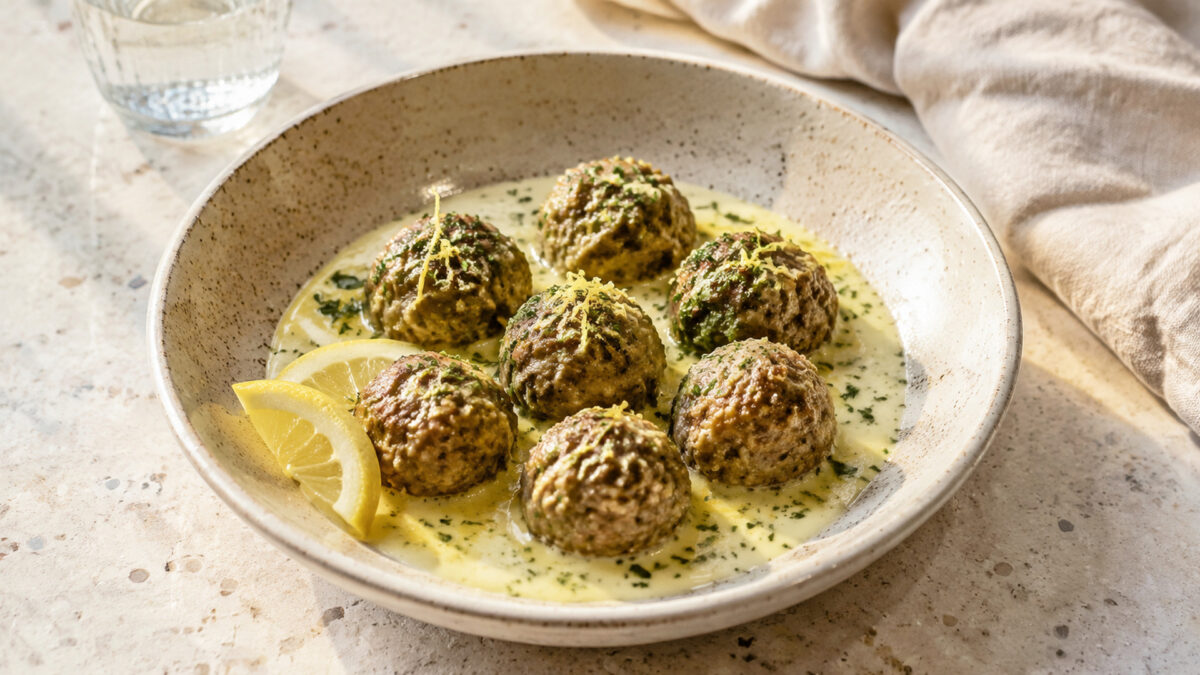 Fertiges Gericht aus alternativer Perspektive. Rezept: Rinderbällchen mit Zitronen-Kräuter-Sauce