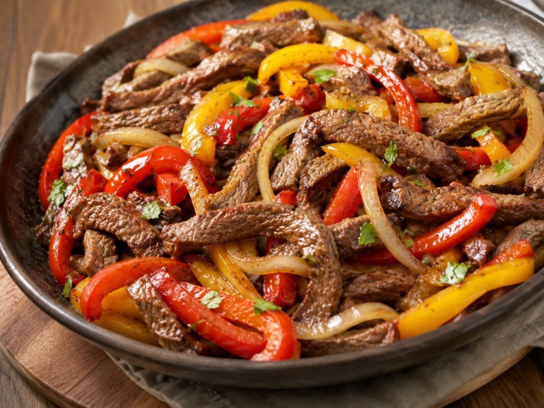 Foodfoto zu Rinderstreifen mit Paprika und Zwiebeln