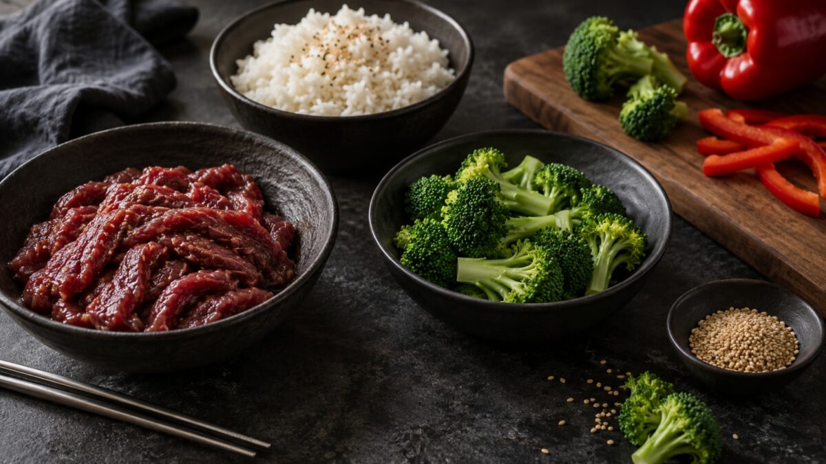 Rindfleisch-Brokkoli-Bowl mit Sesamreis