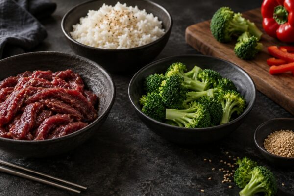 Rindfleisch-Brokkoli-Bowl mit Sesamreis