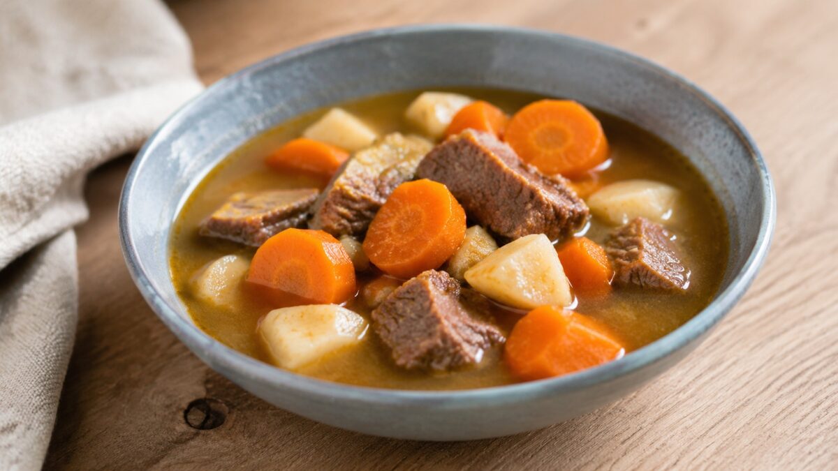 Fertiges Gericht aus alternativer Perspektive. Rezept: Rindfleisch-Gemüse-Eintopf mit Wurzelgemüse