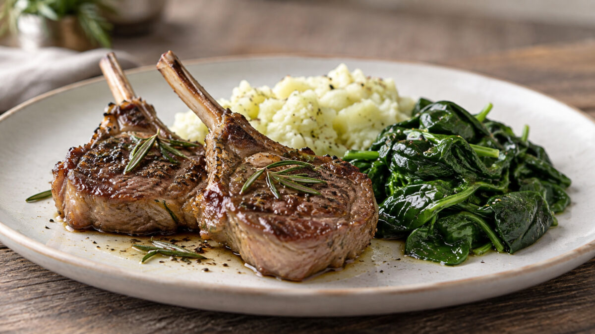 Rosmarin-Lammkoteletts mit Kohlrabistampf und Blattspinat