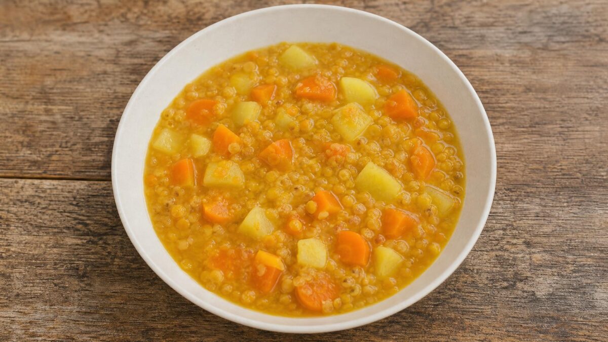 Fertiges Gericht aus einer alternativen Perspektive. Rezept: Rote Linsensuppe mit Möhren und Kartoffeln