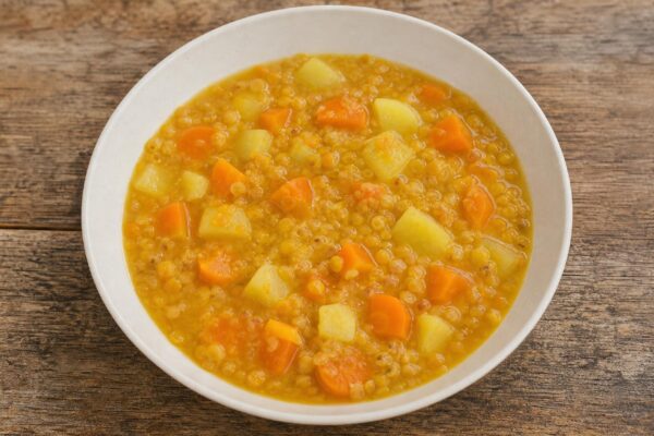 Fertiges Gericht aus einer alternativen Perspektive. Rezept: Rote Linsensuppe mit Möhren und Kartoffeln