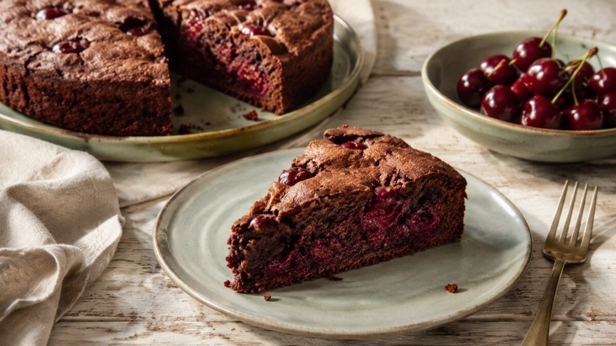 Fertiges Gericht aus alternativer Perspektive. Rezept: Schoko-Kirsch-Kuchen