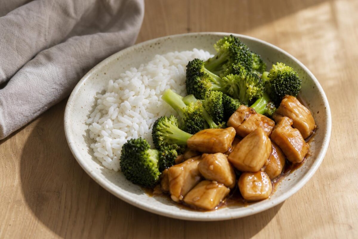 Fertiges Gericht aus einer alternativen Perspektive. Rezept: Teriyaki-Hähnchen mit Brokkoli und Reis