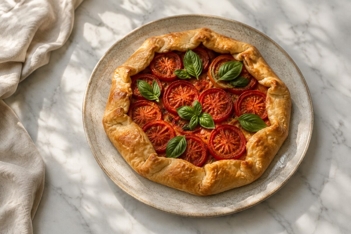 Fertiges Gericht aus alternativer Perspektive. Rezept: Tomaten-Basilikum-Galette