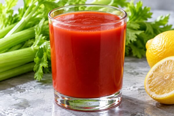 Tomaten-Sellerie-Drink: Fertiges Getränk als zentrales Hauptmotiv.