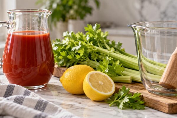 Tomaten-Sellerie-Drink: Verwendete Zutaten und nachvollziehbare Vorbereitung.