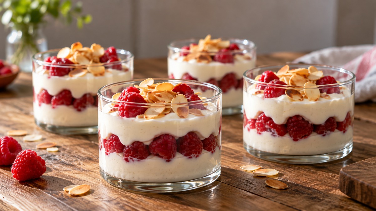 Vanille-Quarkcreme mit Himbeeren und Mandeln