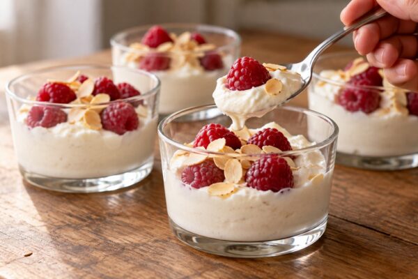 Vanille-Quarkcreme mit Himbeeren und Mandeln