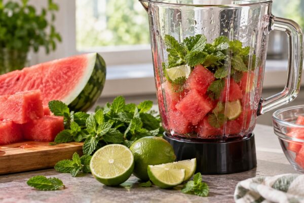 Wassermelonen-Minz-Slush: Verwendete Zutaten und nachvollziehbare Vorbereitung.