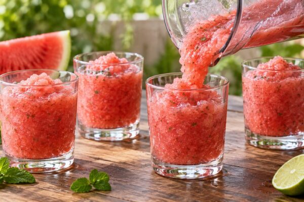 Wassermelonen-Minz-Slush: Alternative Anrichtung oder aktive Servierszene.