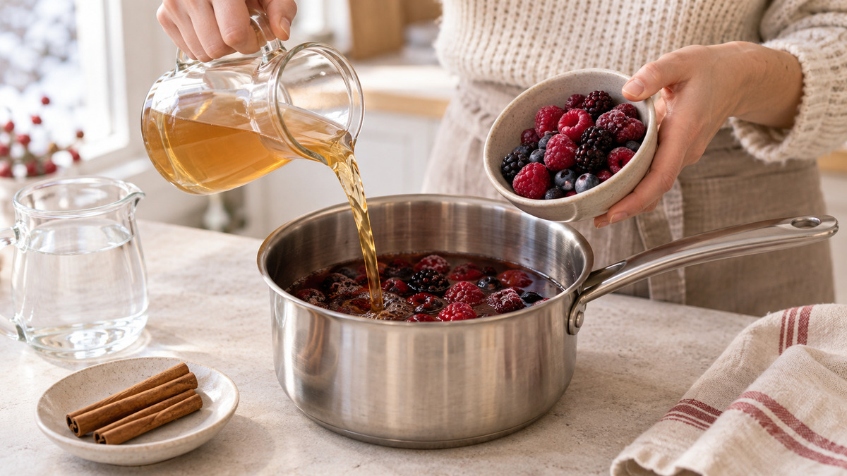 Winterlicher Beerenpunsch: Verwendete Zutaten und nachvollziehbare Vorbereitung.