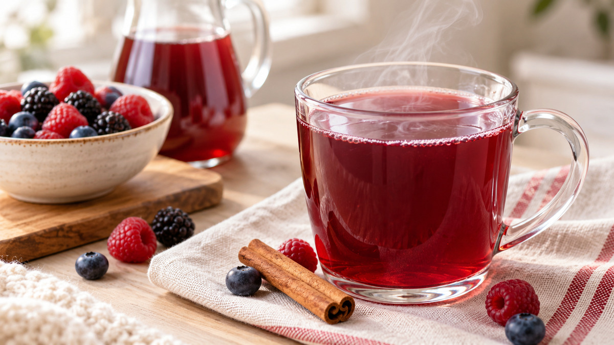 Winterlicher Beerenpunsch: Fertiges Getränk aus einer alternativen Perspektive.