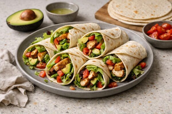Wraps mit Hähnchen, Salat und Avocado
