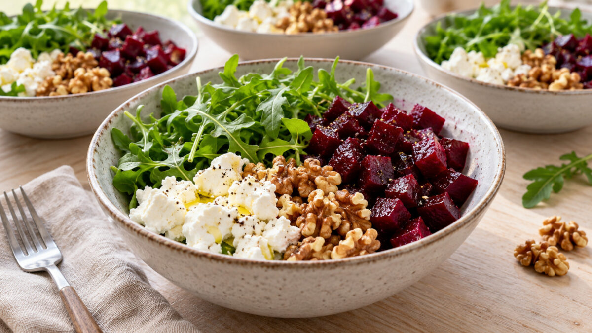 Ziegenkäse-Rote-Bete-Bowl mit Rucola