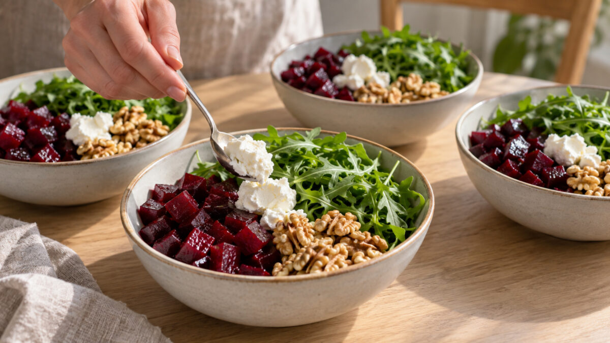 Ziegenkäse-Rote-Bete-Bowl mit Rucola