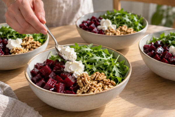 Ziegenkäse-Rote-Bete-Bowl mit Rucola