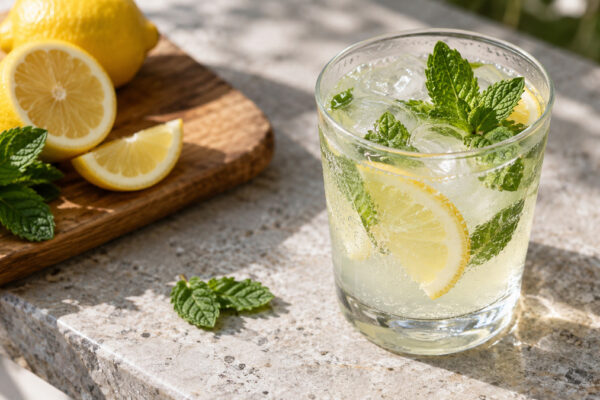 Zitronen-Minz-Limonade: Fertiges Getränk aus einer alternativen Perspektive.