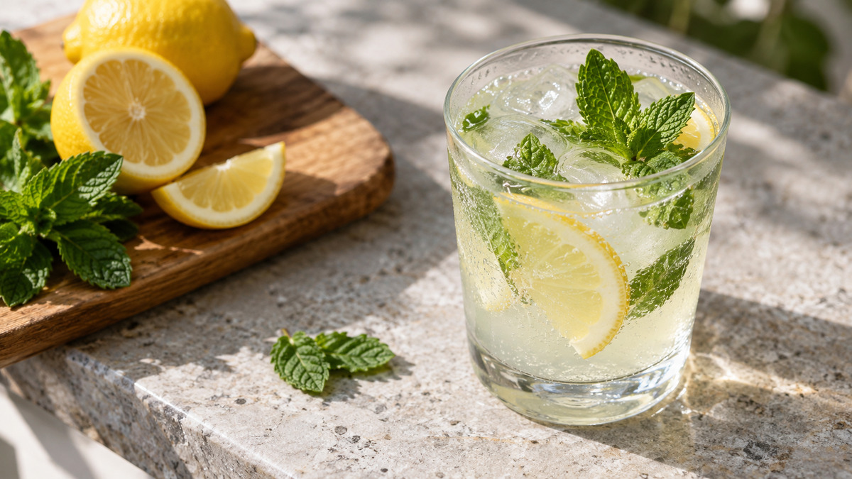 Zitronen-Minz-Limonade: Fertiges Getränk aus einer alternativen Perspektive.