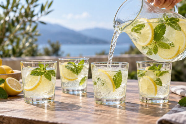 Zitronen-Minz-Limonade: Alternative Anrichtung oder aktive Servierszene.