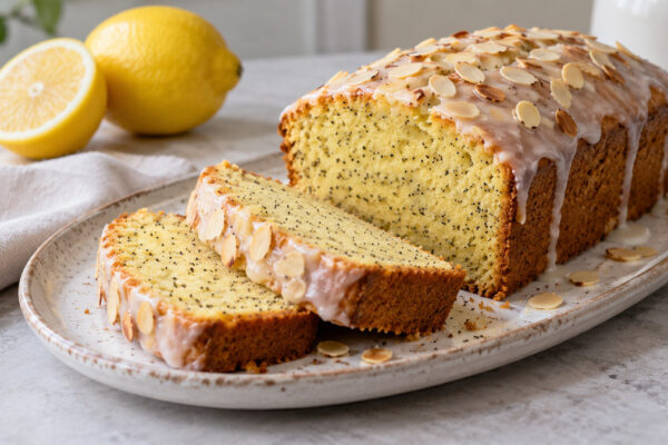 Zitronen-Mohn-Kuchen mit Mandeln: Fertiges Gericht aus einer alternativen Perspektive.