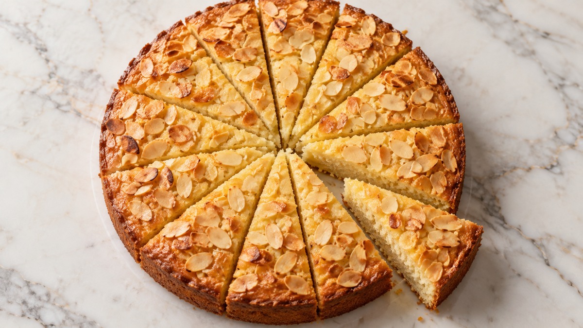 Zitronen-Ricotta-Kuchen mit Mandeln: Fertiges Gericht aus anderer Perspektive.
