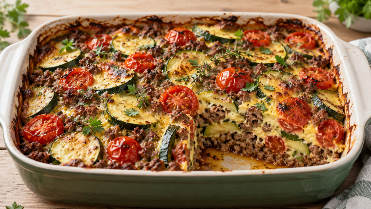 Zucchini-Hack-Auflauf mit Tomaten und Kräutern