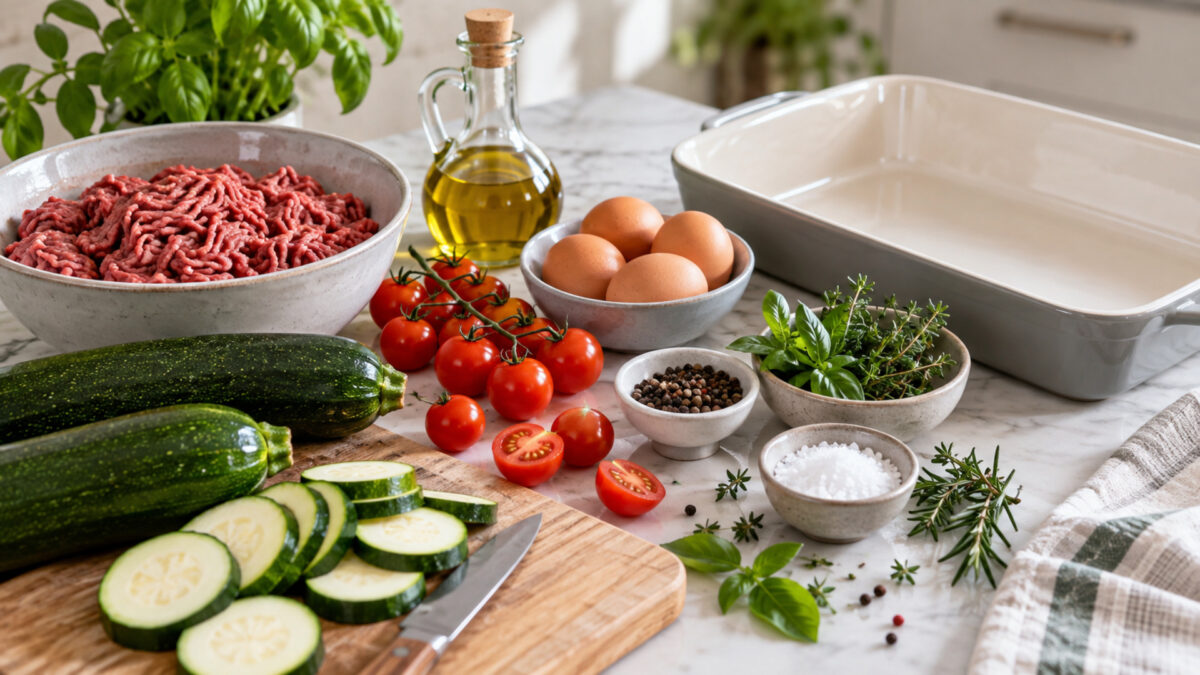Zucchini-Hack-Auflauf mit Tomaten und Kräutern