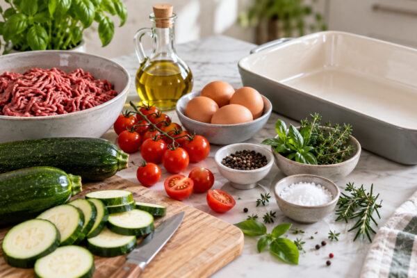 Zucchini-Hack-Auflauf mit Tomaten und Kräutern
