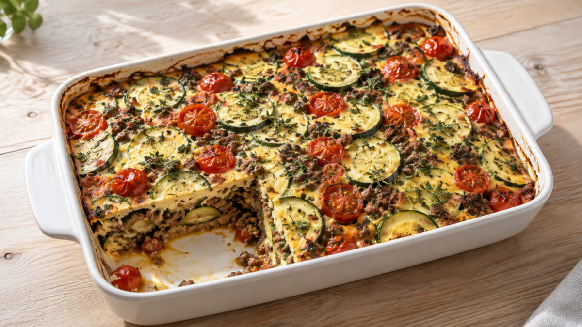 Zucchini-Hack-Auflauf mit Tomaten und Kräutern