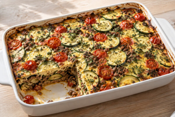 Zucchini-Hack-Auflauf mit Tomaten und Kräutern