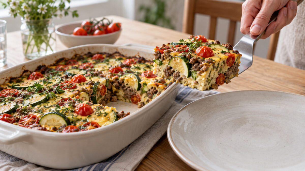 Zucchini-Hack-Auflauf mit Tomaten und Kräutern
