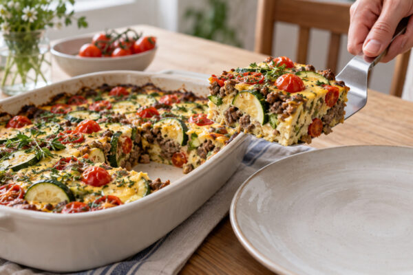 Zucchini-Hack-Auflauf mit Tomaten und Kräutern