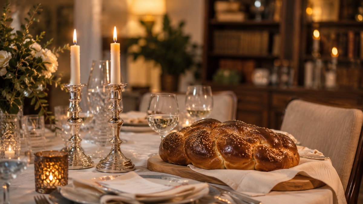 Festliche Schabbat-Tafel mit Kerzen und Challah